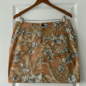 Kahala Tropical Hawaiian Print Cotton Mini Skirt w Pockets Peach w MEASUREMENTS